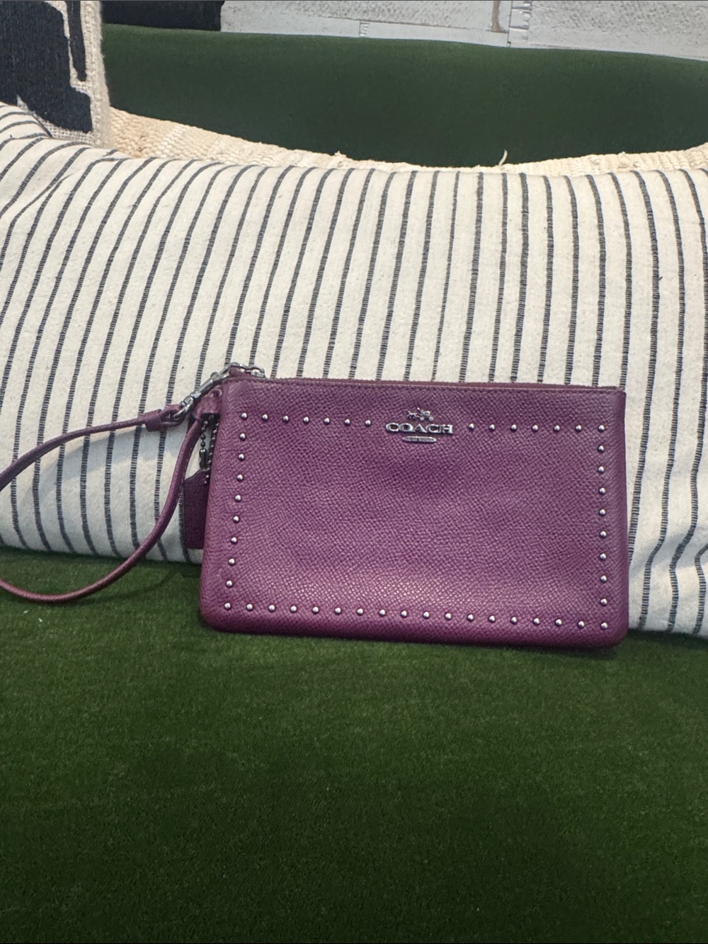 Coach studded pebbled leather wristlet /pouch